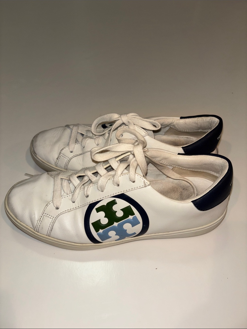 Tory Burch White Leather Womens Sneakers with Multi-Color Logo